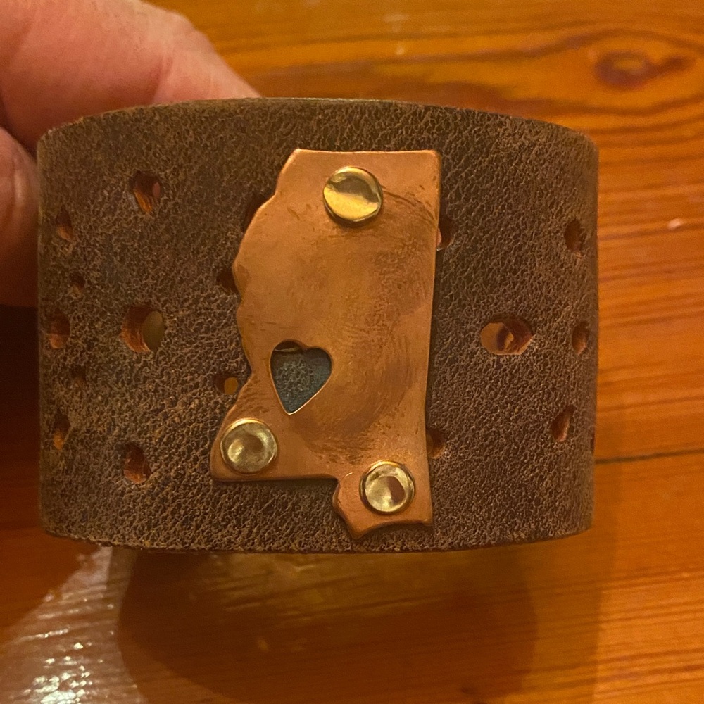 Brown Leather Bracelet with Copper Mississippi Accent